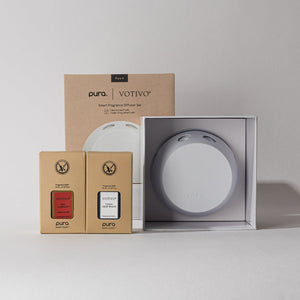 Pura + Votivo Smart Home Diffuser Set (with Red Currant & Clean Crisp White)